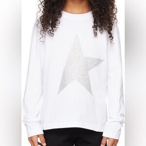 Golden Goose NWT White long-sleeved Silver Glitter Star T-shirt Top